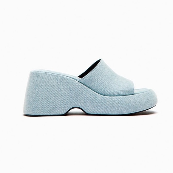 NWT. Zara Light Blue Denim Platform Wedge Sandals. Size 7,5, 9. - Picture 1 of 7